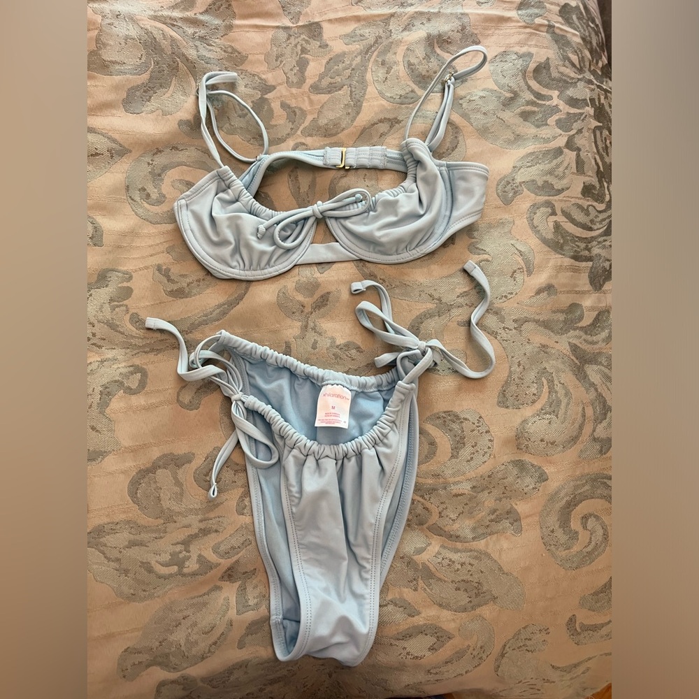 Target Side Tie High Leg Bikini Bottoms and Underwire Bikini Top in Blue